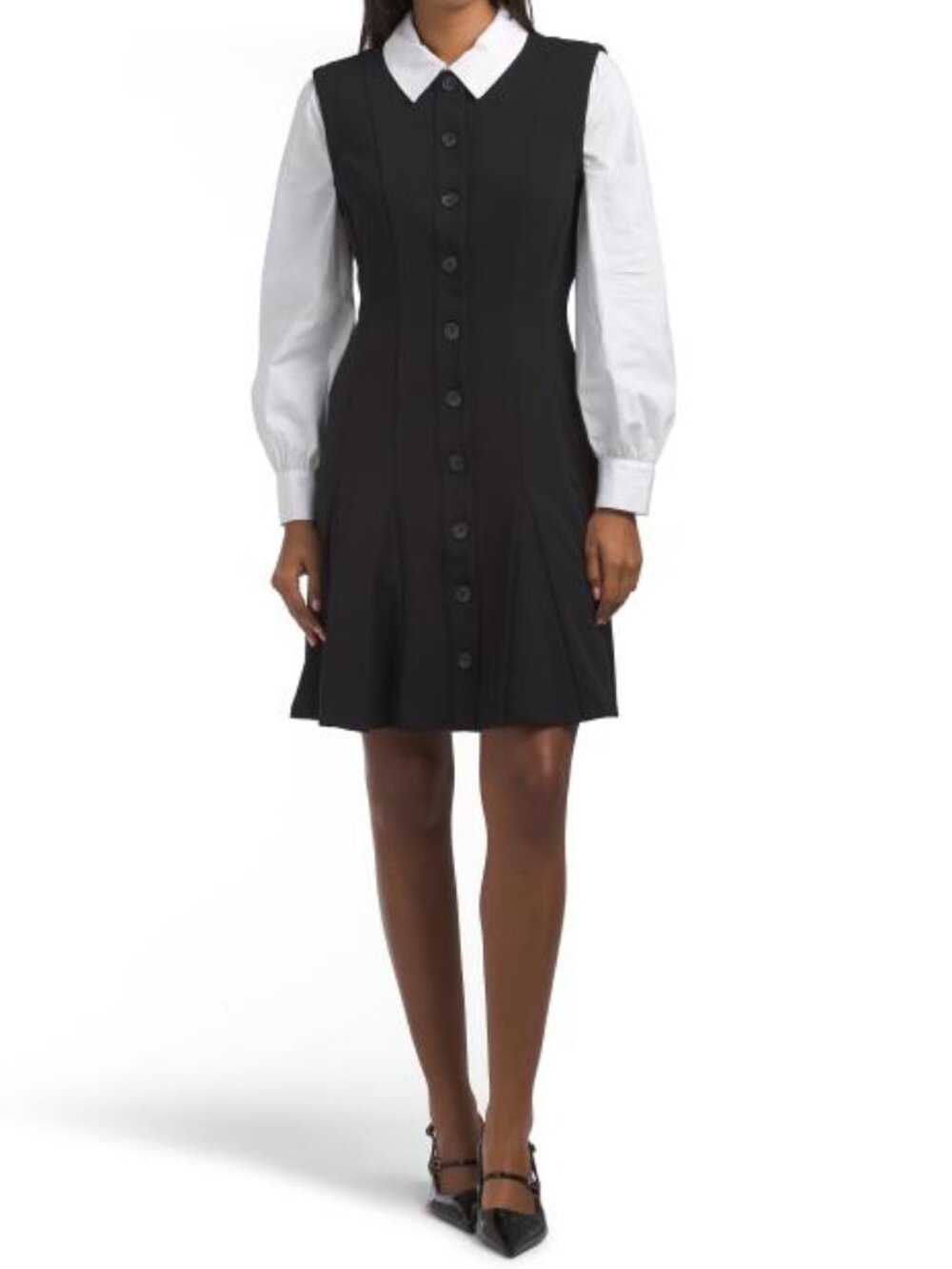 LONDON TIMES Twofer Scuba Pleated Mini Dress
